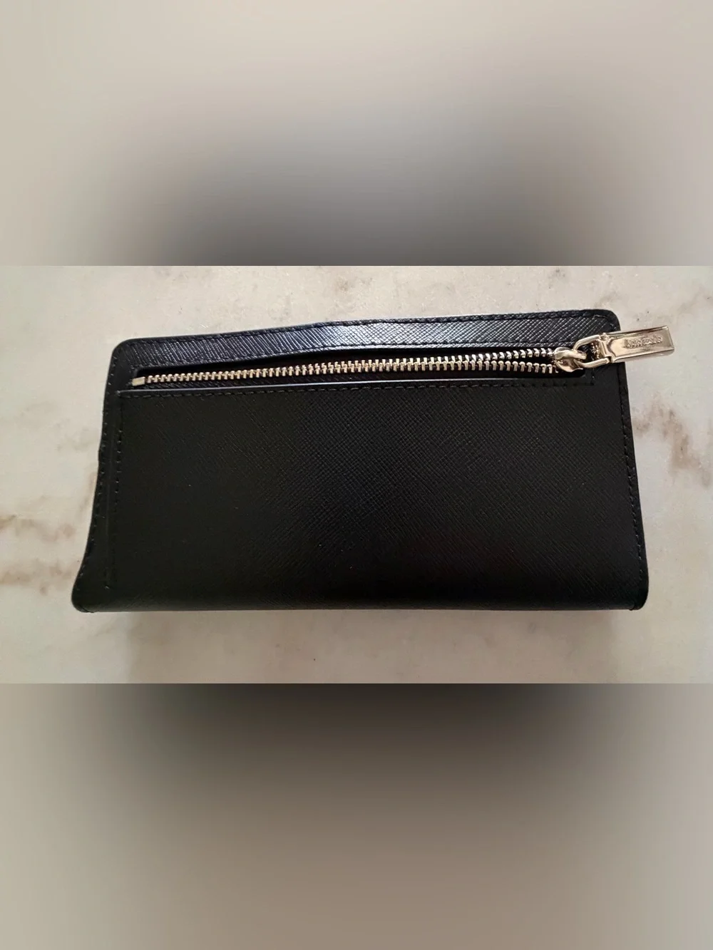kate spade Black Saffiano Leather Card & Key Holder with Gold Logo